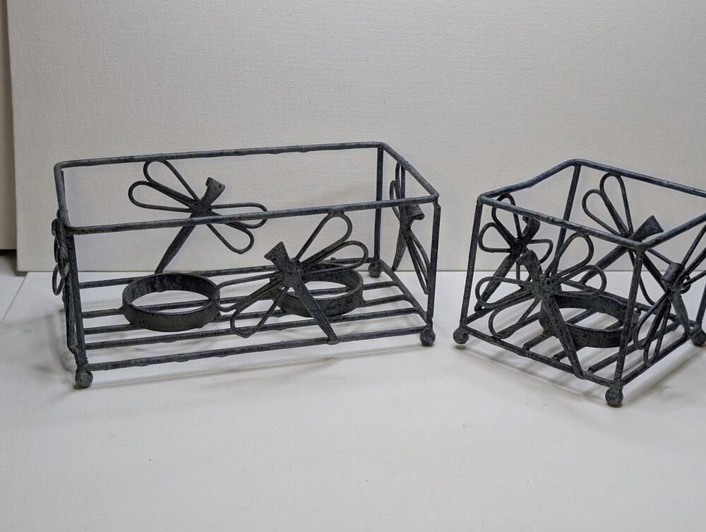 Dragonfly Metal Votive Candle Holders Set of 2 Distressed Blue Green
